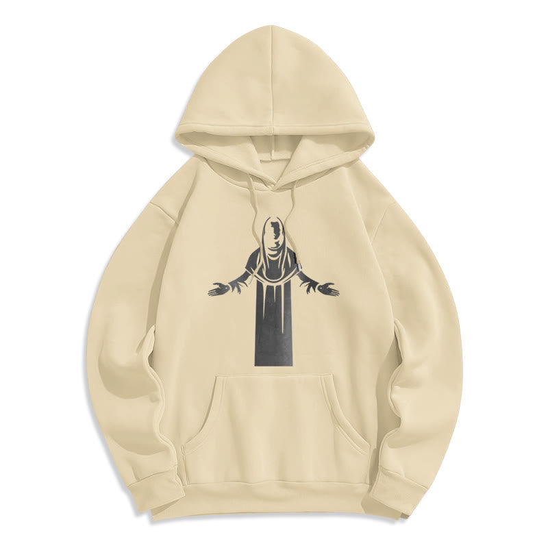 Classic Style Saint Figure Hands Open Praying Fleece Lined Polyester Hoodie