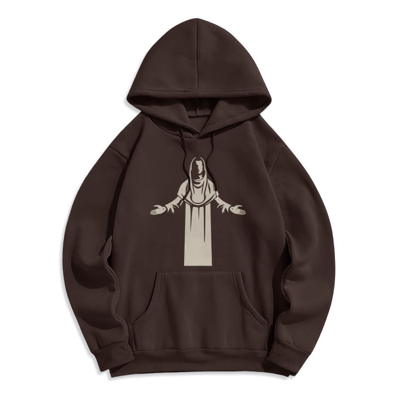 Classic Style Saint Figure Hands Open Praying Fleece Lined Polyester Hoodie