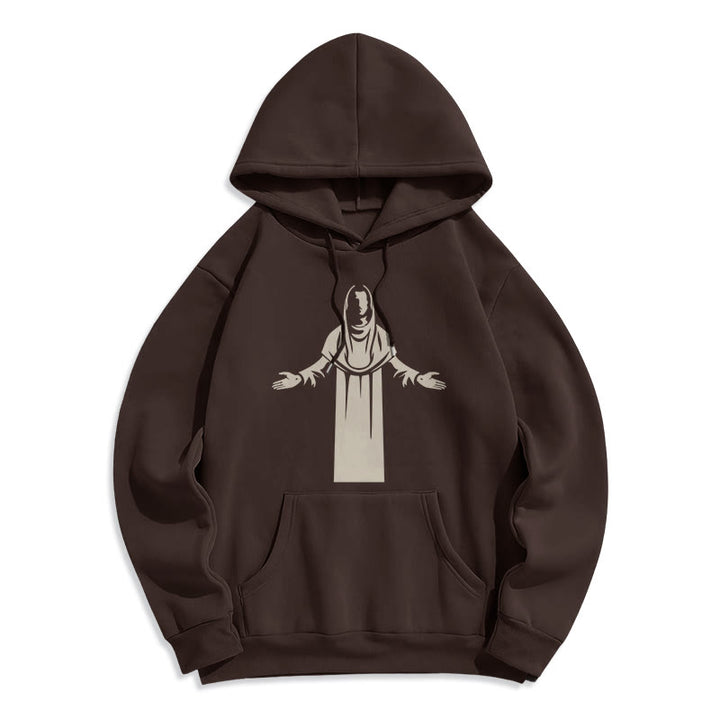 Classic Style Saint Figure Hands Open Praying Fleece Lined Polyester Hoodie
