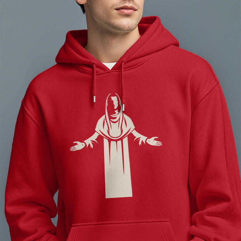 Classic Style Saint Figure Hands Open Praying Fleece Lined Polyester Hoodie