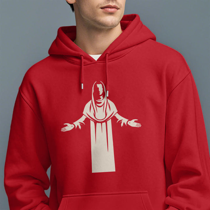 Classic Style Saint Figure Hands Open Praying Fleece Lined Polyester Hoodie