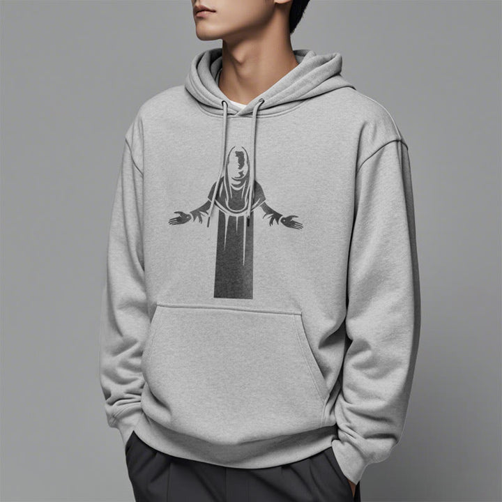 Classic Style Saint Figure Hands Open Praying Fleece Lined Polyester Hoodie