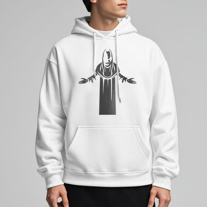 Classic Style Saint Figure Hands Open Praying Fleece Lined Polyester Hoodie