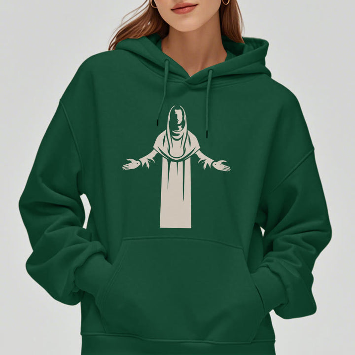 Classic Style Saint Figure Hands Open Praying Fleece Lined Polyester Hoodie