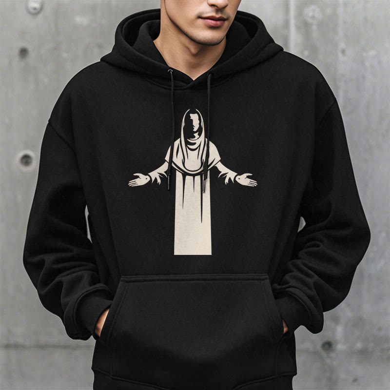 Classic Style Saint Figure Hands Open Praying Fleece Lined Polyester Hoodie