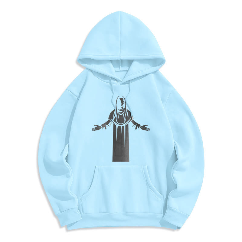 Classic Style Saint Figure Hands Open Praying Fleece Lined Polyester Hoodie