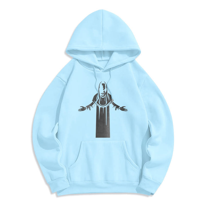 Classic Style Saint Figure Hands Open Praying Fleece Lined Polyester Hoodie