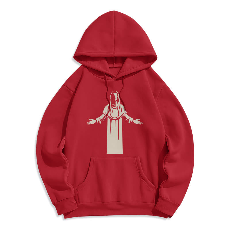 Classic Style Saint Figure Hands Open Praying Fleece Lined Polyester Hoodie