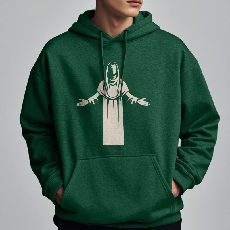 Classic Style Saint Figure Hands Open Praying Fleece Lined Polyester Hoodie