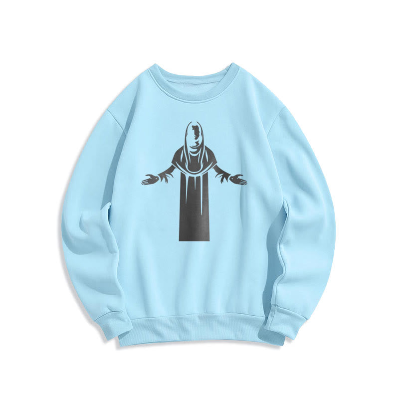Classic Style Saint Figure Hands Open Praying Fleece Lined Polyester Sweatshirt