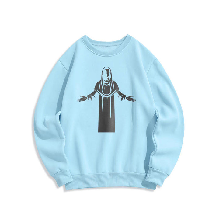 Classic Style Saint Figure Hands Open Praying Fleece Lined Polyester Sweatshirt