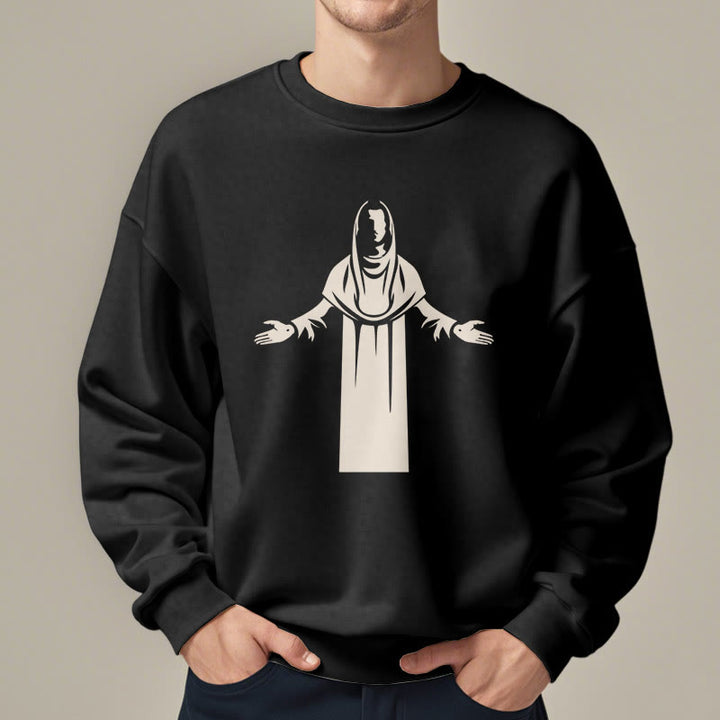 Classic Style Saint Figure Hands Open Praying Fleece Lined Polyester Sweatshirt
