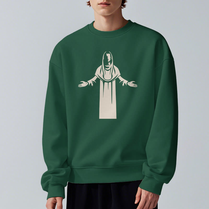 Classic Style Saint Figure Hands Open Praying Fleece Lined Polyester Sweatshirt