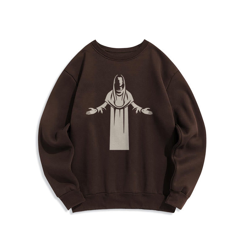 Classic Style Saint Figure Hands Open Praying Fleece Lined Polyester Sweatshirt