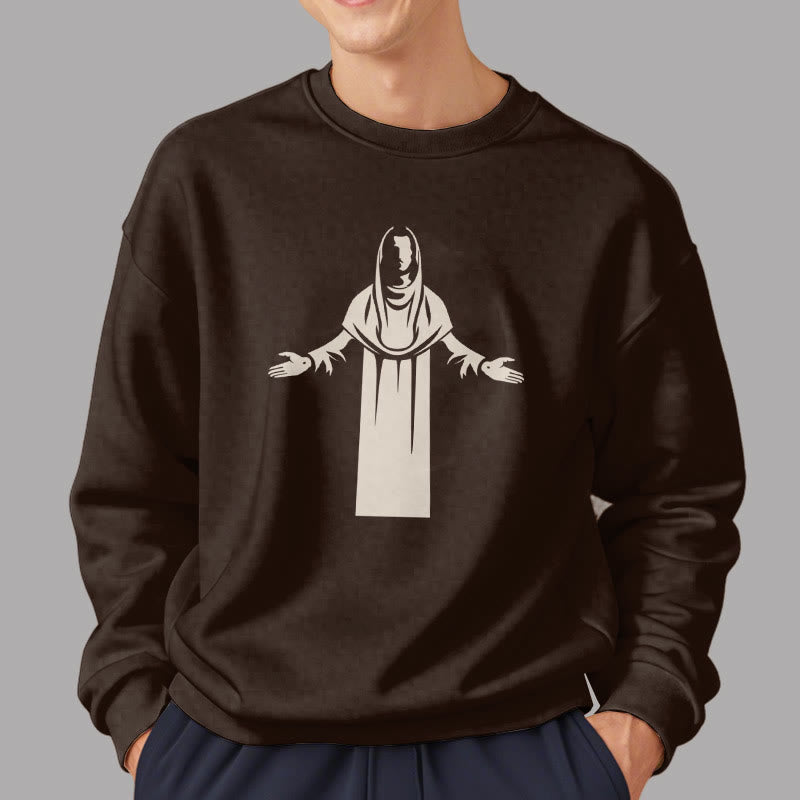 Classic Style Saint Figure Hands Open Praying Fleece Lined Polyester Sweatshirt