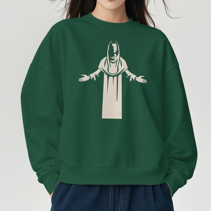 Classic Style Saint Figure Hands Open Praying Fleece Lined Polyester Sweatshirt