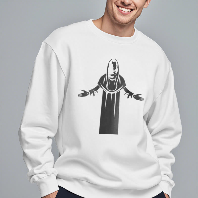 Classic Style Saint Figure Hands Open Praying Fleece Lined Polyester Sweatshirt