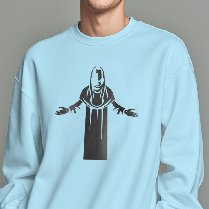 Classic Style Saint Figure Hands Open Praying Fleece Lined Polyester Sweatshirt