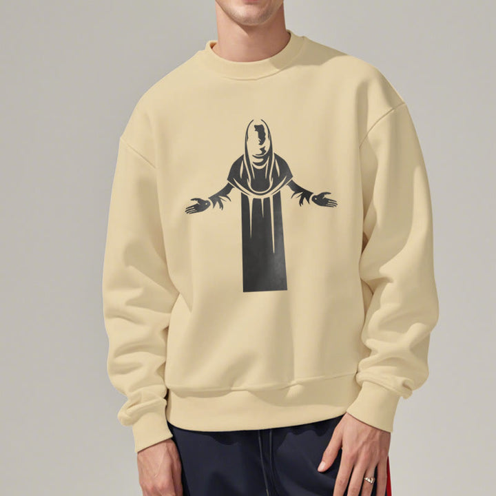 Classic Style Saint Figure Hands Open Praying Fleece Lined Polyester Sweatshirt