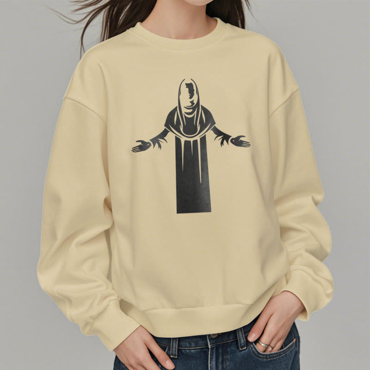Classic Style Saint Figure Hands Open Praying Fleece Lined Polyester Sweatshirt