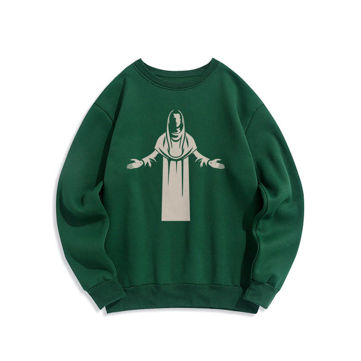 Classic Style Saint Figure Hands Open Praying Fleece Lined Polyester Sweatshirt
