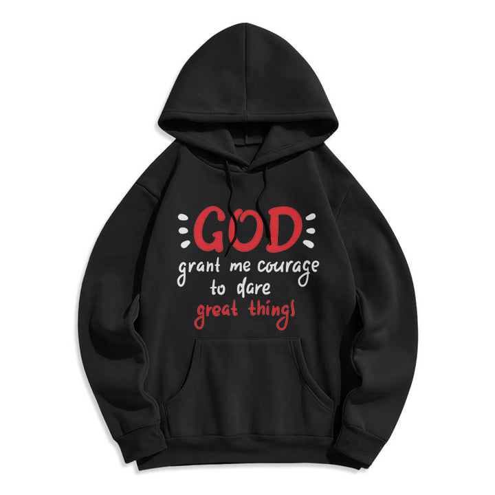 Modern Style God Grant Me Courage Fleece Lined Polyester Hoodie