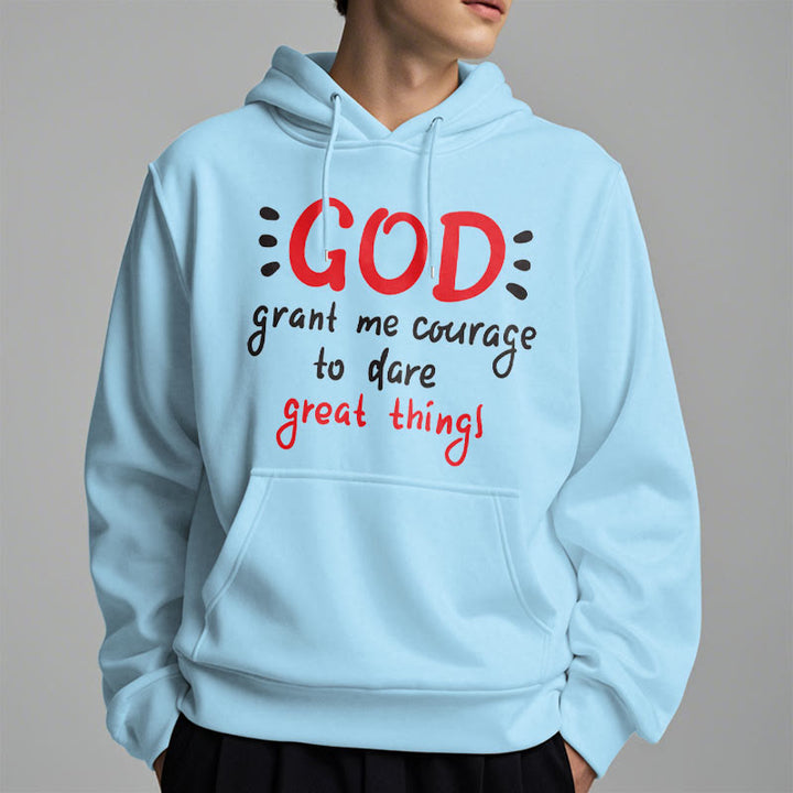 Modern Style God Grant Me Courage Fleece Lined Polyester Hoodie