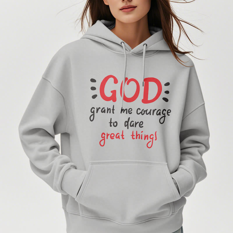 Modern Style God Grant Me Courage Fleece Lined Polyester Hoodie