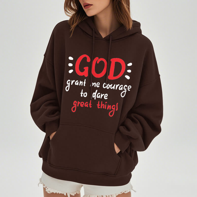 Modern Style God Grant Me Courage Fleece Lined Polyester Hoodie