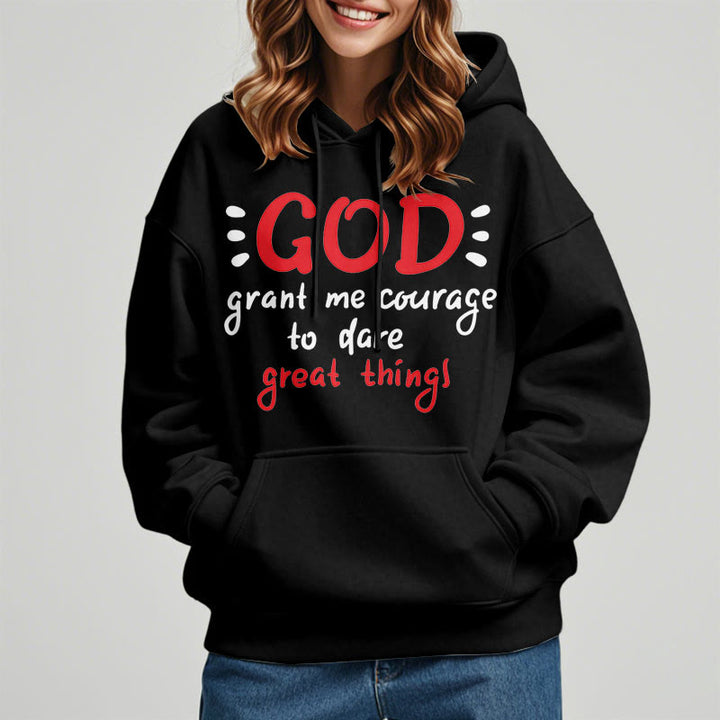 Modern Style God Grant Me Courage Fleece Lined Polyester Hoodie