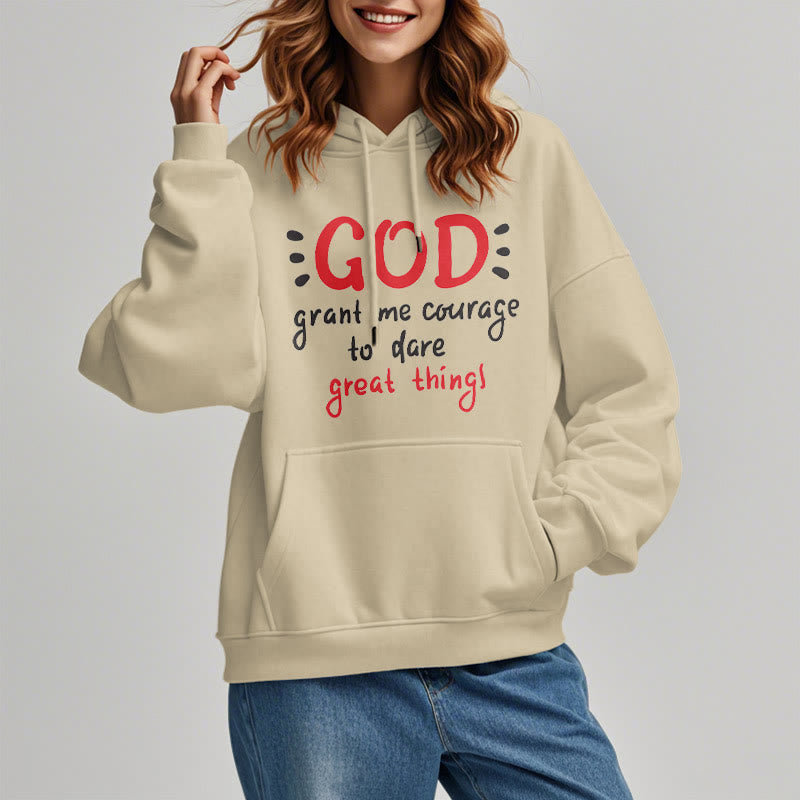 Modern Style God Grant Me Courage Fleece Lined Polyester Hoodie