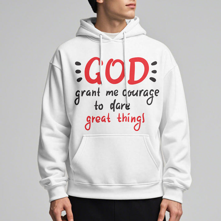 Modern Style God Grant Me Courage Fleece Lined Polyester Hoodie
