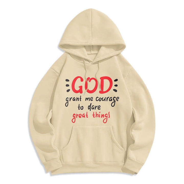 Modern Style God Grant Me Courage Fleece Lined Polyester Hoodie