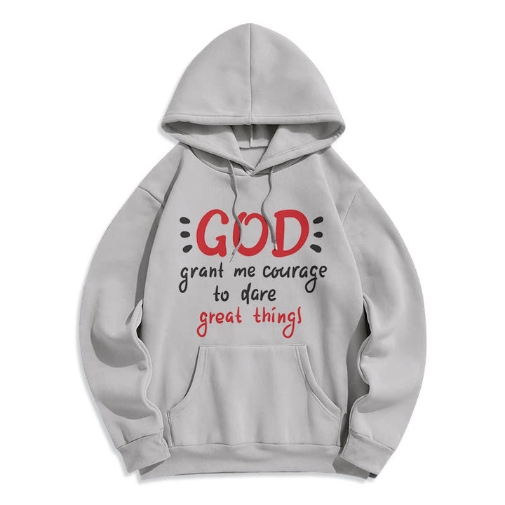 Modern Style God Grant Me Courage Fleece Lined Polyester Hoodie