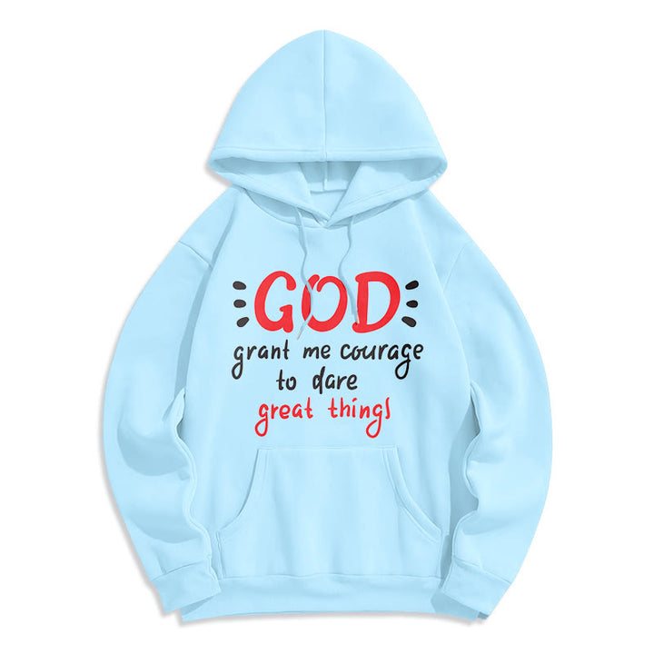 Modern Style God Grant Me Courage Fleece Lined Polyester Hoodie