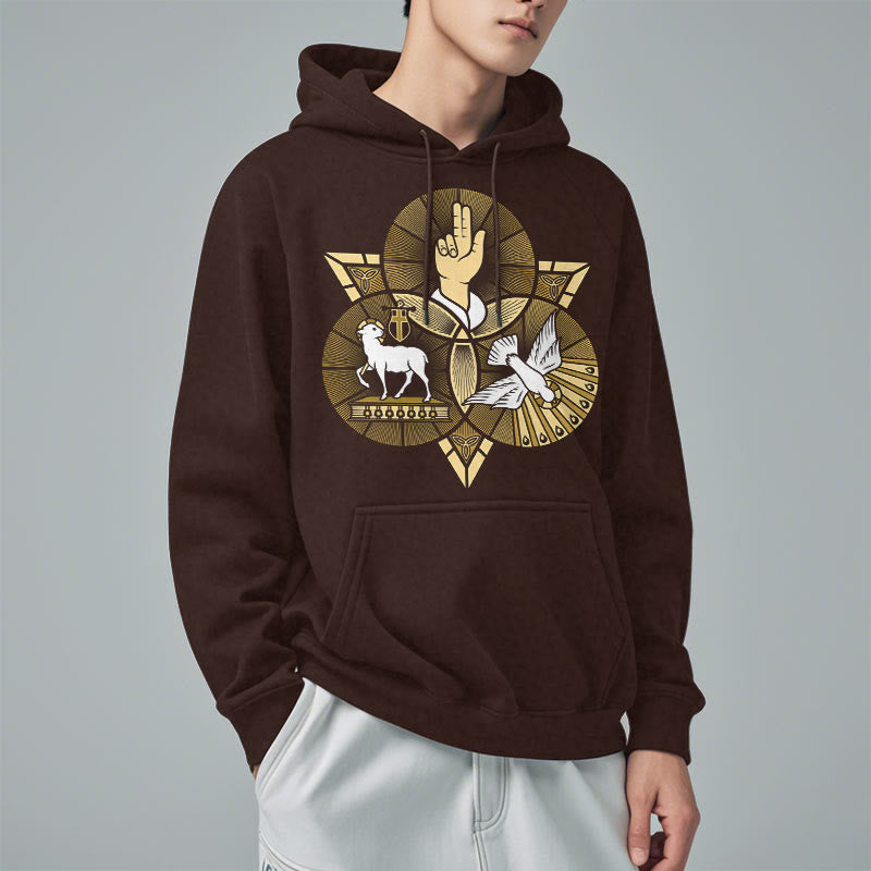 Modern Style St. Benedict Lamb Of God Dove Fleece Lined Polyester Hoodie