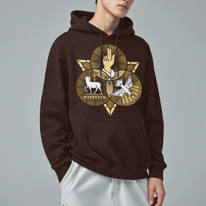 Modern Style St. Benedict Lamb Of God Dove Fleece Lined Polyester Hoodie