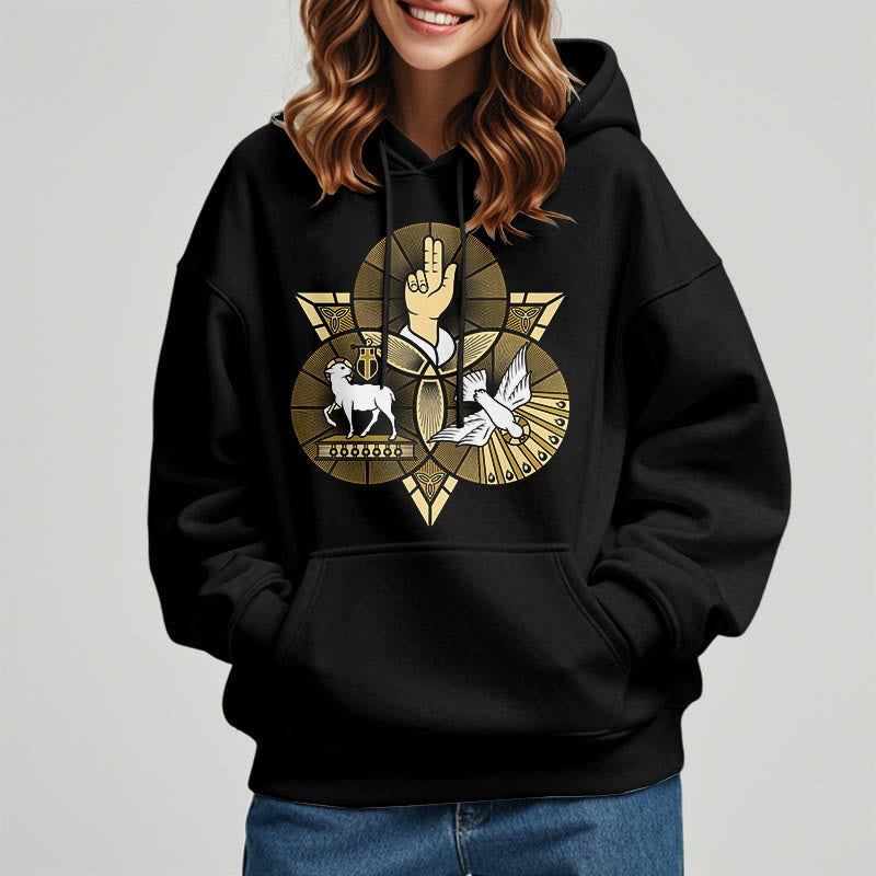 Modern Style St. Benedict Lamb Of God Dove Fleece Lined Polyester Hoodie