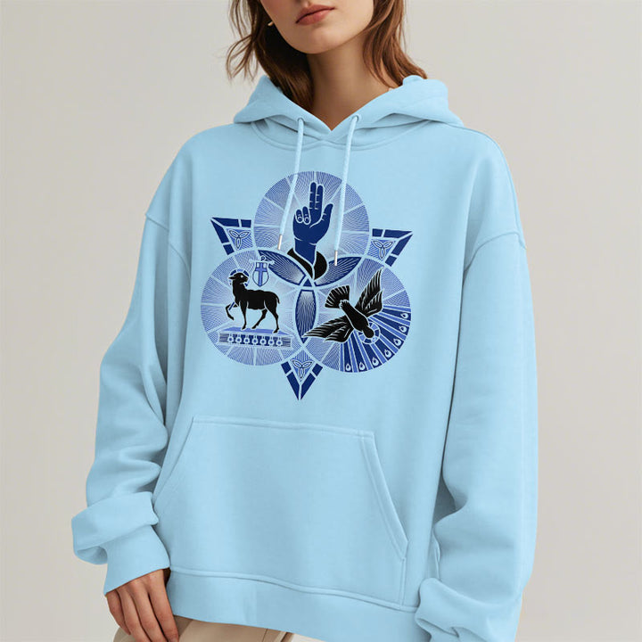 Modern Style St. Benedict Lamb Of God Dove Fleece Lined Polyester Hoodie