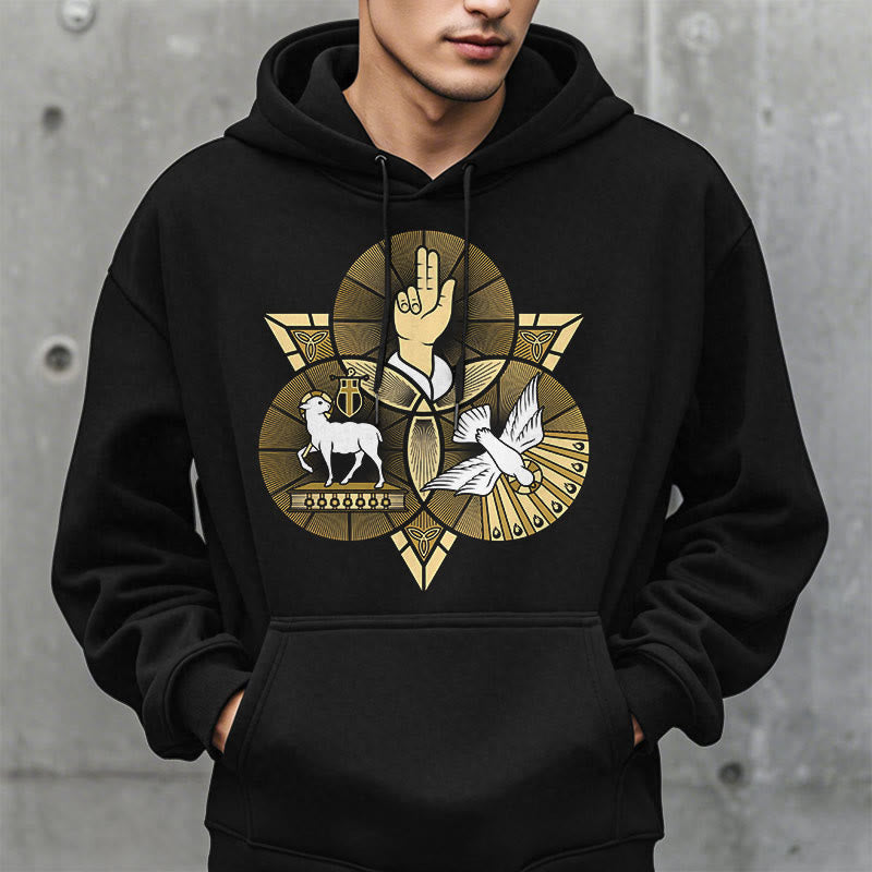 Modern Style St. Benedict Lamb Of God Dove Fleece Lined Polyester Hoodie