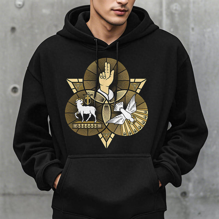 Modern Style St. Benedict Lamb Of God Dove Fleece Lined Polyester Hoodie