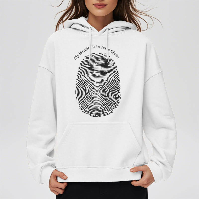 Classic Style My Identity Is In Jesus Christ Cross Fleece Lined Polyester Hoodie