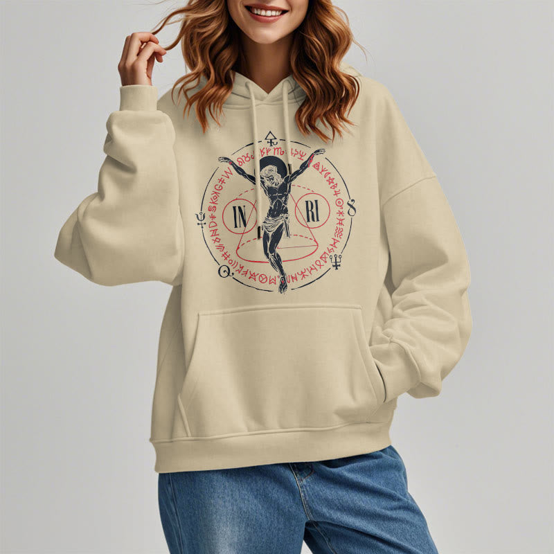 Classic Style Sacred INRI Crucifix Faith Fleece Lined Polyester Hoodie