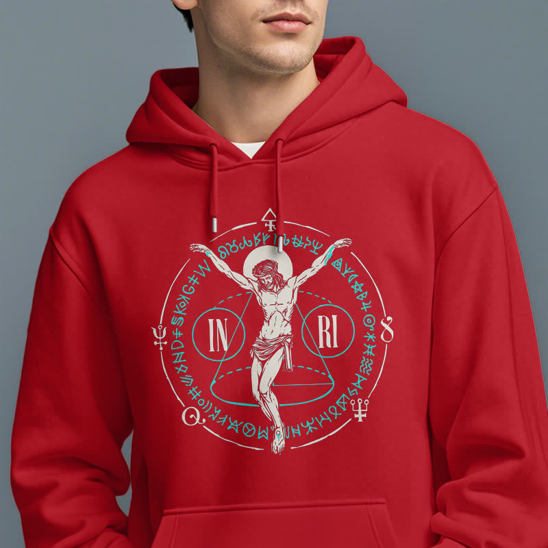 Classic Style Sacred INRI Crucifix Faith Fleece Lined Polyester Hoodie