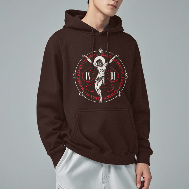 Classic Style Sacred INRI Crucifix Faith Fleece Lined Polyester Hoodie