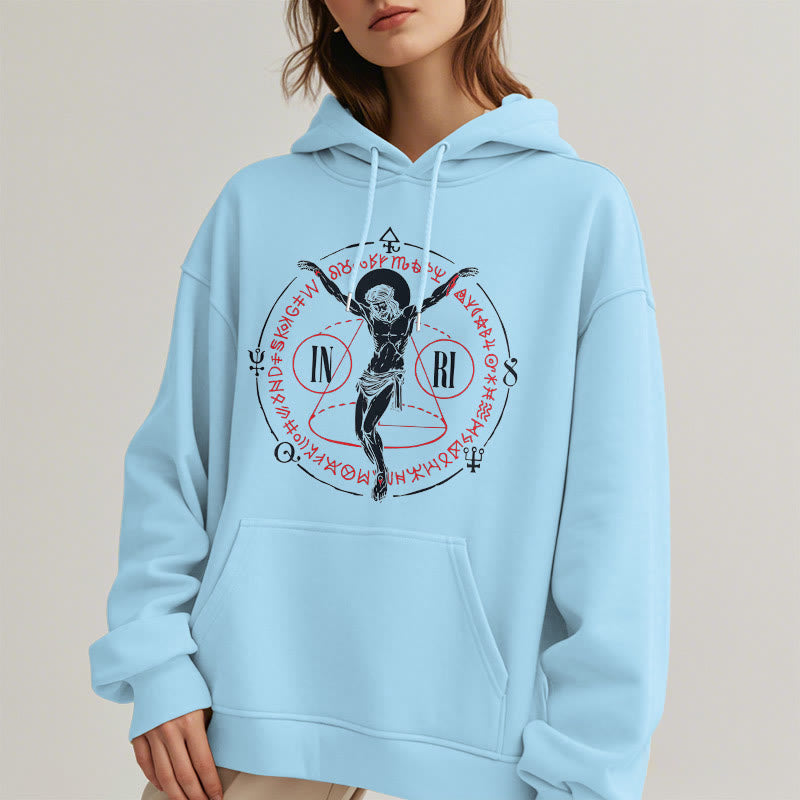 Classic Style Sacred INRI Crucifix Faith Fleece Lined Polyester Hoodie