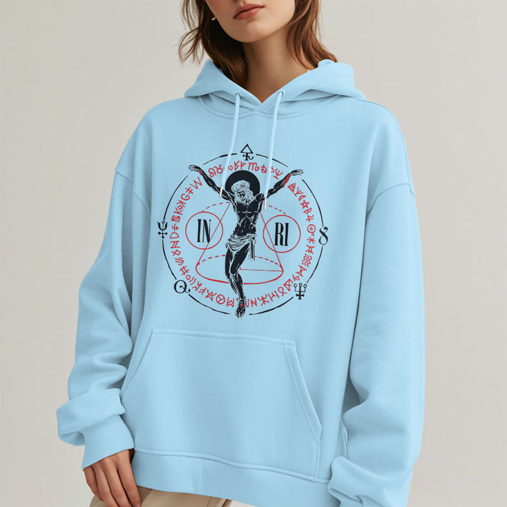 Classic Style Sacred INRI Crucifix Faith Fleece Lined Polyester Hoodie