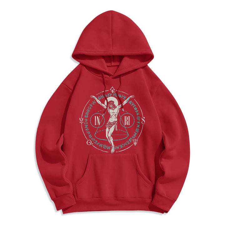 Classic Style Sacred INRI Crucifix Faith Fleece Lined Polyester Hoodie
