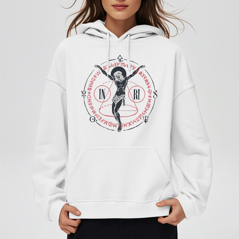 Classic Style Sacred INRI Crucifix Faith Fleece Lined Polyester Hoodie