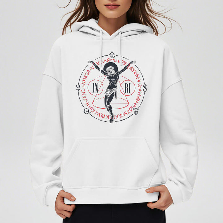 Classic Style Sacred INRI Crucifix Faith Fleece Lined Polyester Hoodie